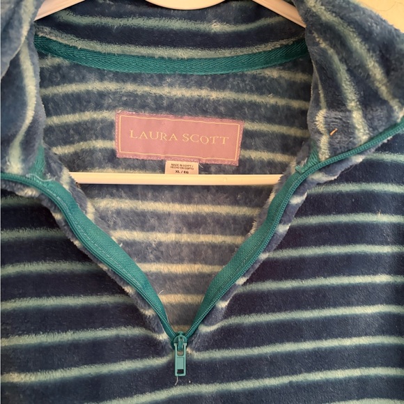 Laura Scott Blue Striped Women’s Pullover Sweater With Zip Up Turtleneck Size XL - Picture 3 of 4